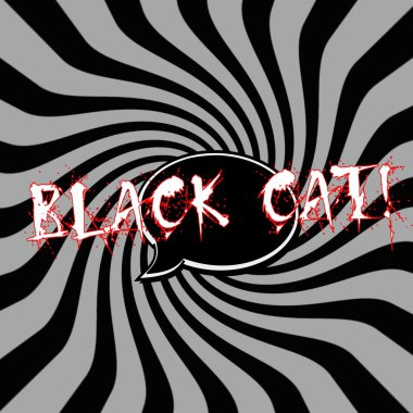 İfadeler çizgili güneş siyah-gri arka plan üzerinde siyah kedi konuşma kabarcıklar