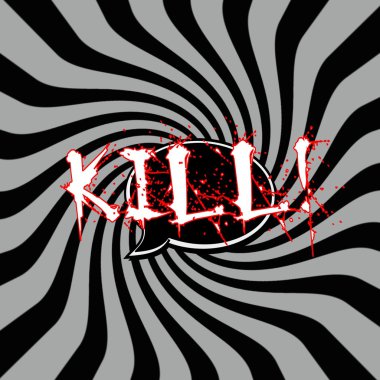 Konuşma balonları çizgili güneş siyah-gri arka plan üzerinde ifadeler öldürmek