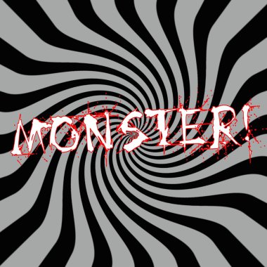  Canavar açıklamalarıyla çizgili güneş siyah-gri arka plan