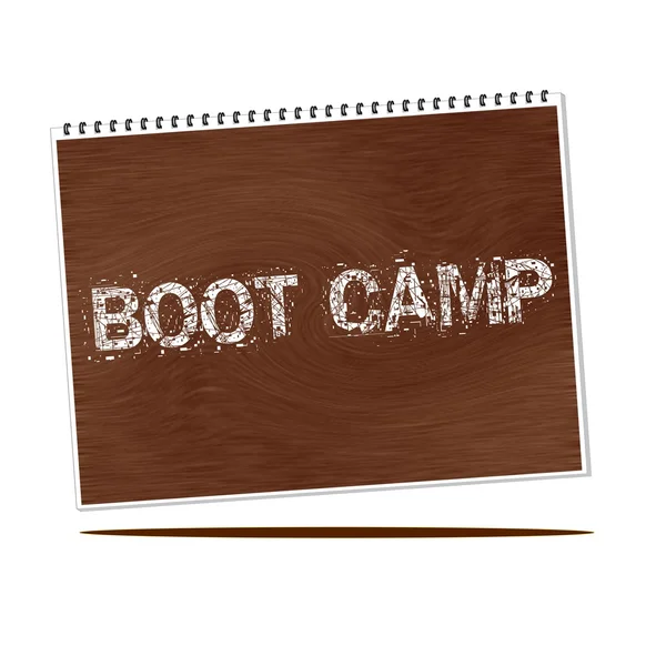 Boot camp testo bianco su sfondo Notebook legno — Foto Stock