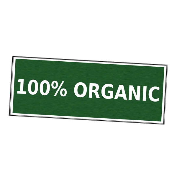 100% organic biały sformułowania dotyczące ramki na zdjęcia zielone tło — Zdjęcie stockowe