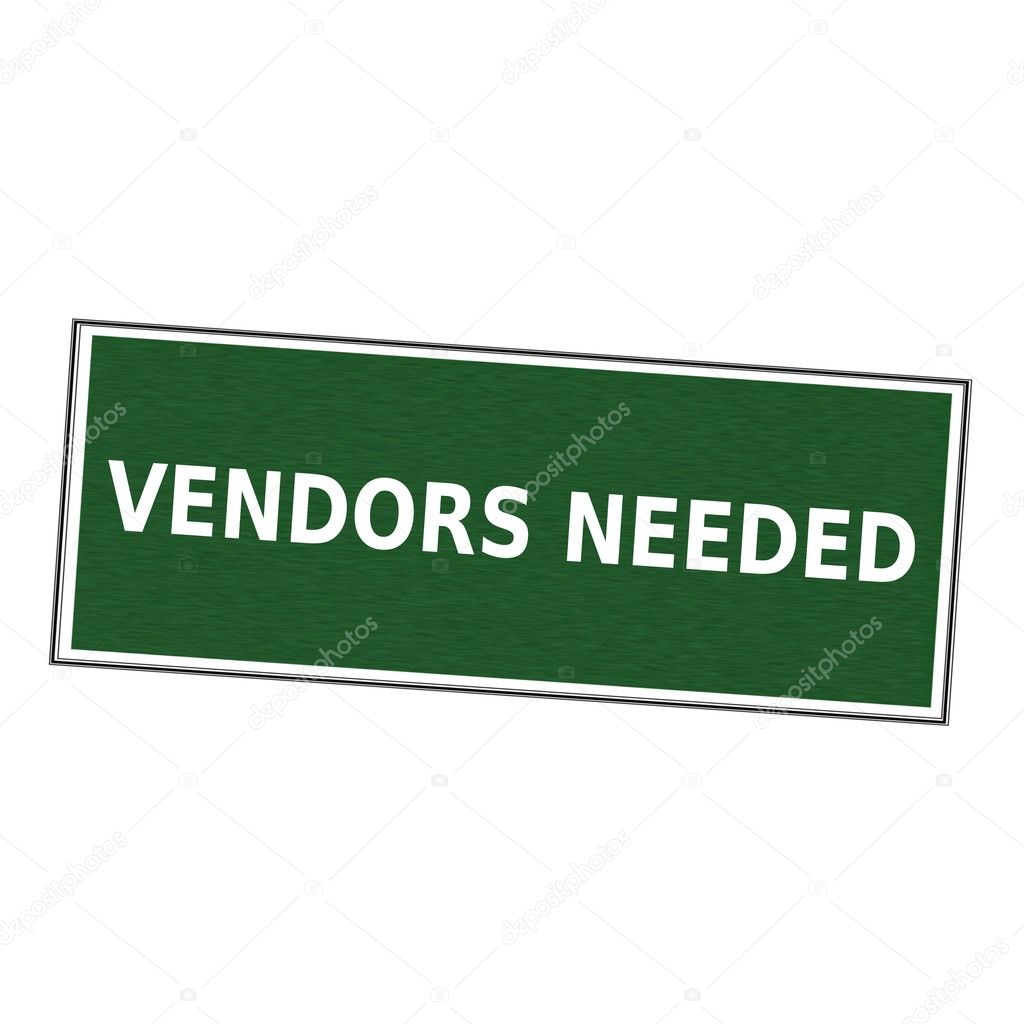 Vendors Needed White Wording On Picture Frame Green Background Vendors Needed White Wording On Picture Frame Green Background Stock Photo