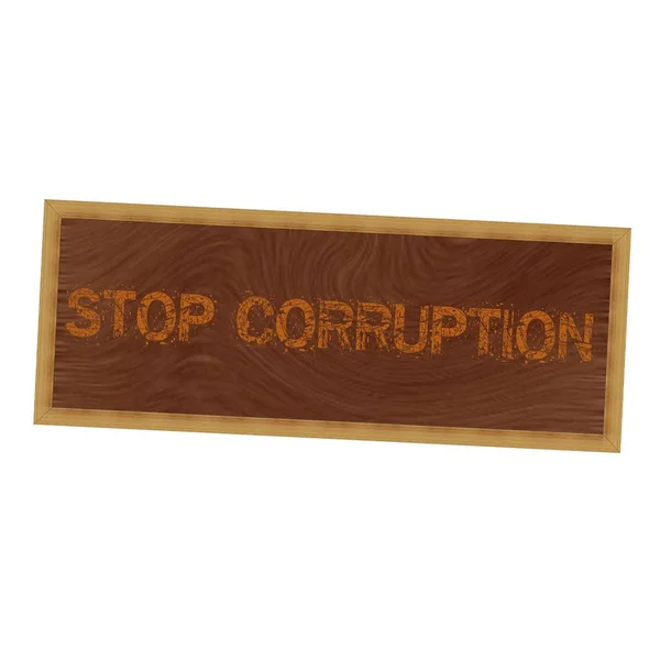 Parar a corrupção laranja redação no quadro de imagem madeira fundo marrom — Fotografia de Stock