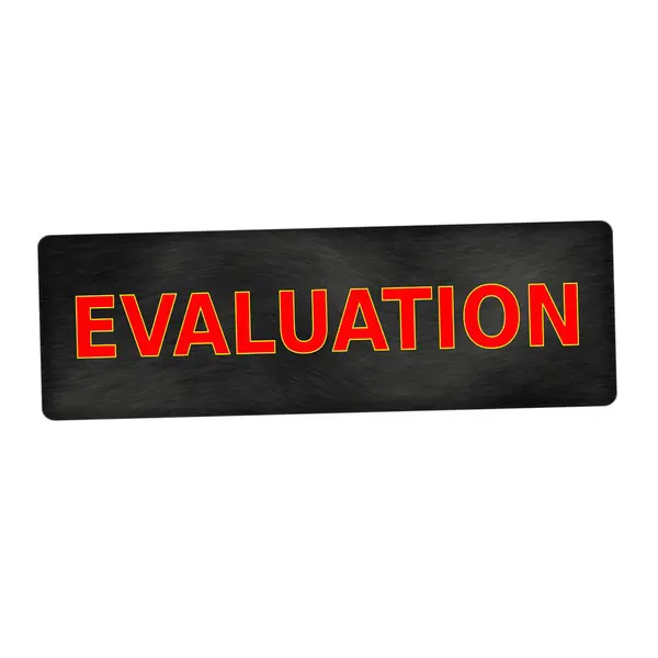 EVALUATION red wording on black wood background — Stock Photo, Image