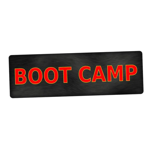 Formulação de Boot Camp vermelho em fundo preto de madeira — Fotografia de Stock