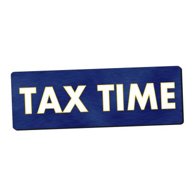 vergi zaman beyaz açıklamalarıyla mavi ahşap arka plan