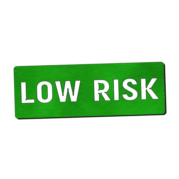 Laag risico witte tekst op groene houten achtergrond — Stockfoto
