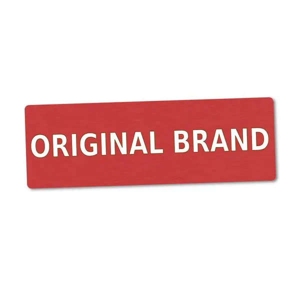 Marca original branco redação no fundo de madeira vermelha — Fotografia de Stock
