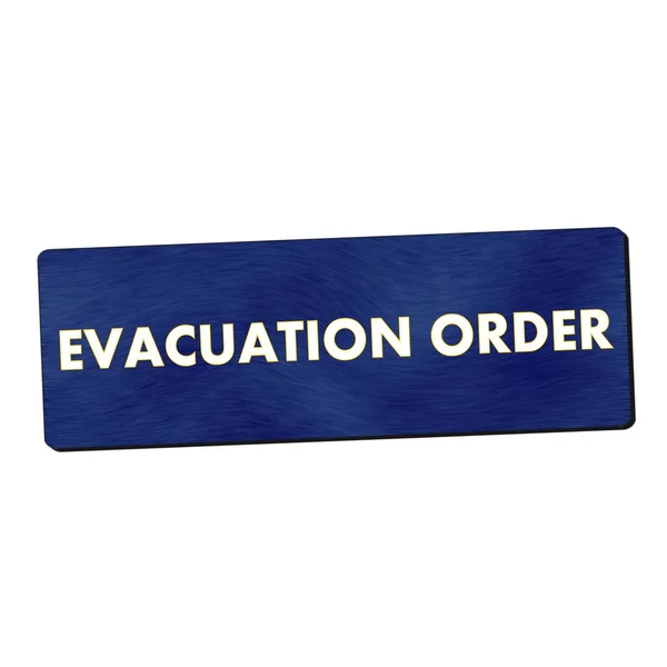 Порядок евакуації біле формулювання на фоні синього дерева — стокове фото