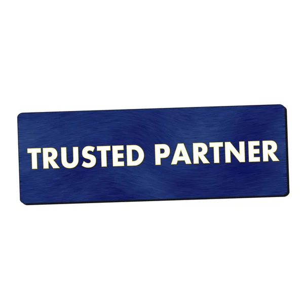 Доверенный партнер белая формулировка на синем фоне дерева — стоковое фото