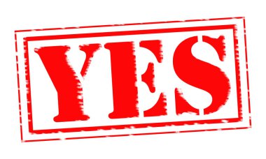 Kırmızı damga metni beyaz kağıt üzerinde Evet