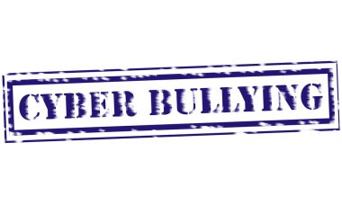 Siber zorbalık mavi damga metni beyaz kağıt üzerinde