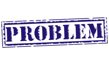 Sorun mavi damga metni beyaz kağıt üzerinde