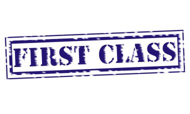 Birinci sınıf mavi damga metni beyaz kağıt üzerinde