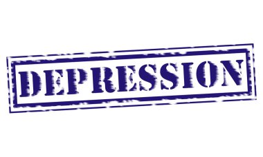 Depresyon mavi damga metni beyaz kağıt üzerinde