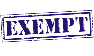 Muafiyet mavi damga metni beyaz kağıt üzerinde