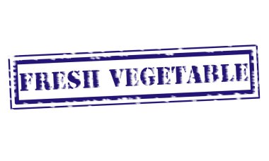 Taze sebze mavi damga metni beyaz kağıt üzerinde