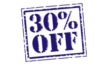 Mavi damga metni beyaz kağıt üzerinde kapalı % 30