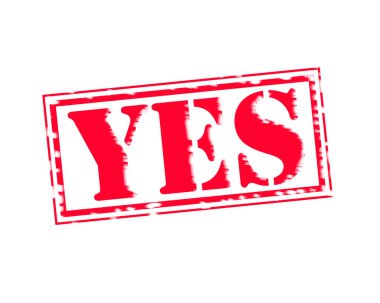 Kırmızı damga metni beyaz kağıt üzerinde Evet