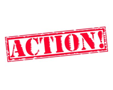 Eylem! Kırmızı damga metni beyaz kağıt üzerinde