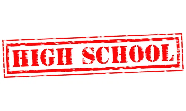 High School röd Stämpeltext på vit backgroud — Stockfoto