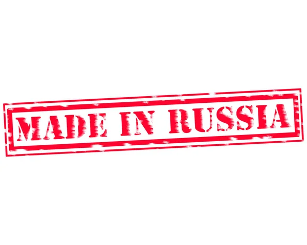 Vyrobené v Rusku červený Text razítka na bílém zázemí — Stock fotografie