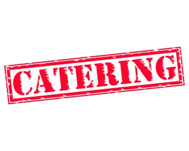 Kırmızı damga metni üzerinde beyaz kağıt catering