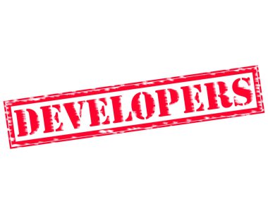 Geliştiriciler kırmızı damga metni beyaz kağıt üzerinde