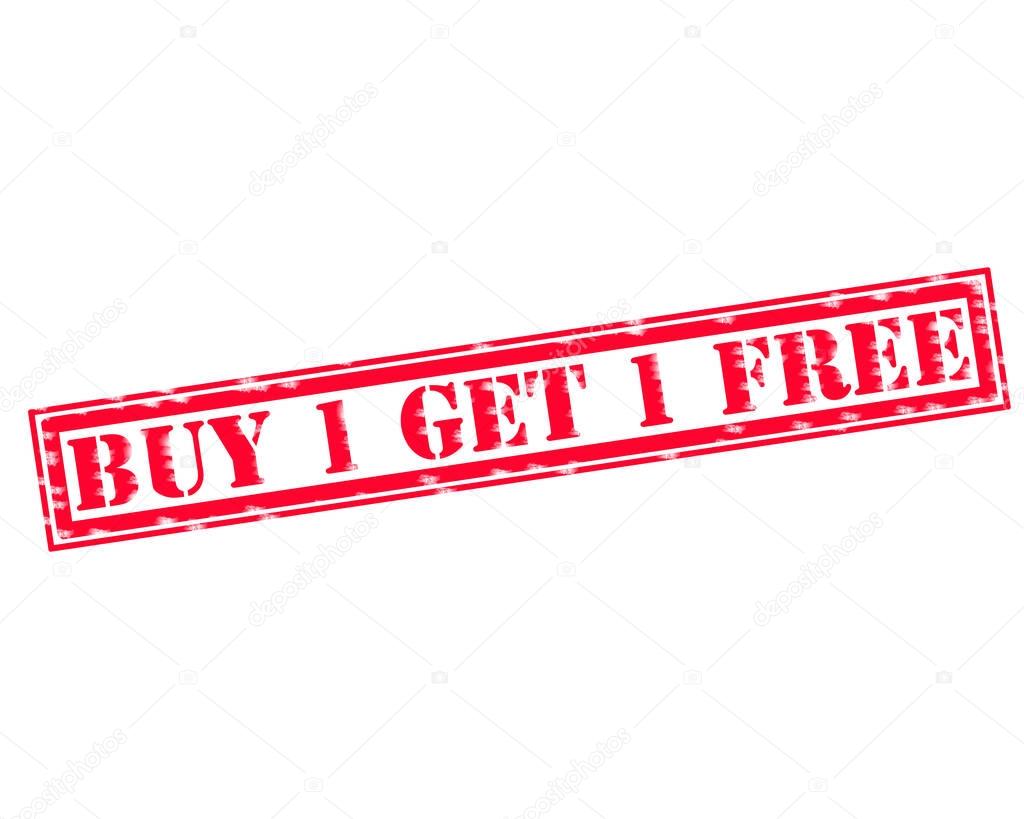 BUY 1 GET 1 FREE RED Stamp Text on white backgroud