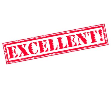 Mükemmel! Kırmızı damga metni beyaz kağıt üzerinde