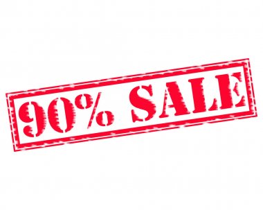 % 90'ı Satılık kırmızı damga metni beyaz kağıt üzerinde