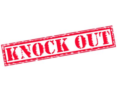 Knock Out kırmızı damga metni beyaz kağıt üzerinde