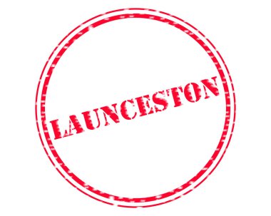 Launceston kırmızı damga metni daire beyaz kağıt üzerinde