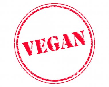 Vegan kırmızı damga metni daire beyaz kağıt üzerinde