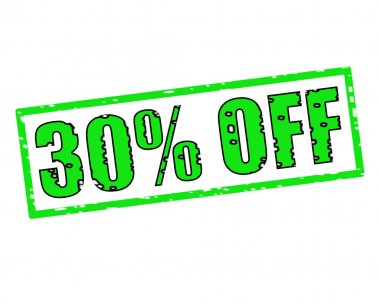 % 30 off yeşil-siyah damga metni beyaz kağıt üzerinde