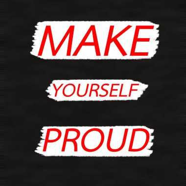 Kendini Proud.Creative ilham verici motivasyon alıntı kavramı kırmızı kelime üzerinde siyah ahşap arka plan yapmak.