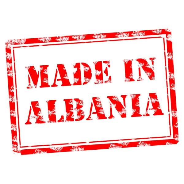 Στην Αλβανία κόκκινο λέξεις scratchs σε ορθογώνιο πλαίσιο — Φωτογραφία Αρχείου