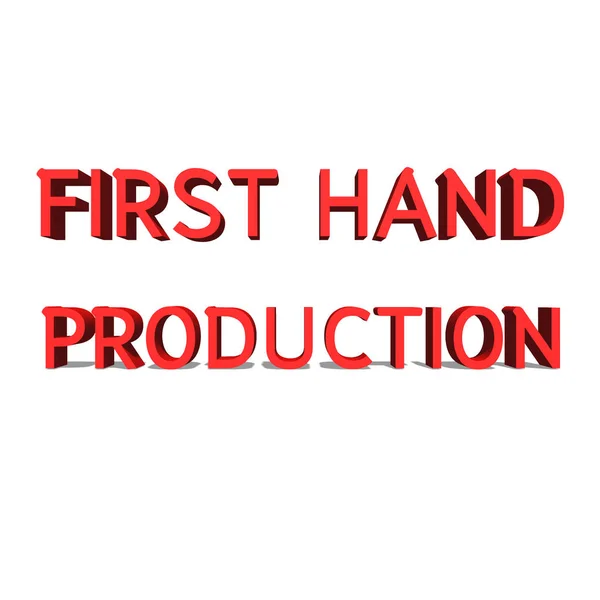 First Hand Production Cuvântul roșu pe fundal alb ilustrare redare 3D — Fotografie, imagine de stoc