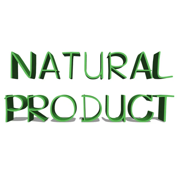 Přírodní produkt zelené slovo na bílém pozadí obrázek 3d vykreslování — Stock fotografie