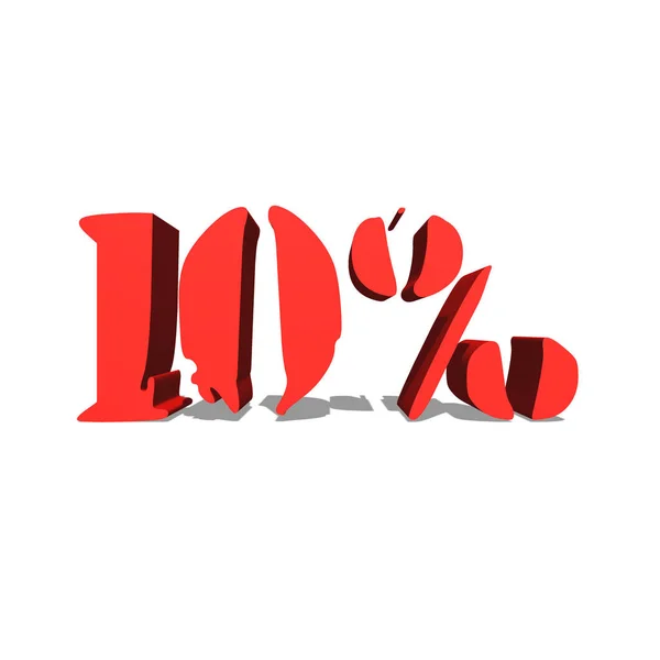 10% rood word op witte achtergrond afbeelding 3D-rendering — Stockfoto