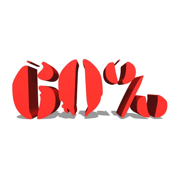 60% rött ordet på vit bakgrund illustration 3d-rendering — Stockfoto