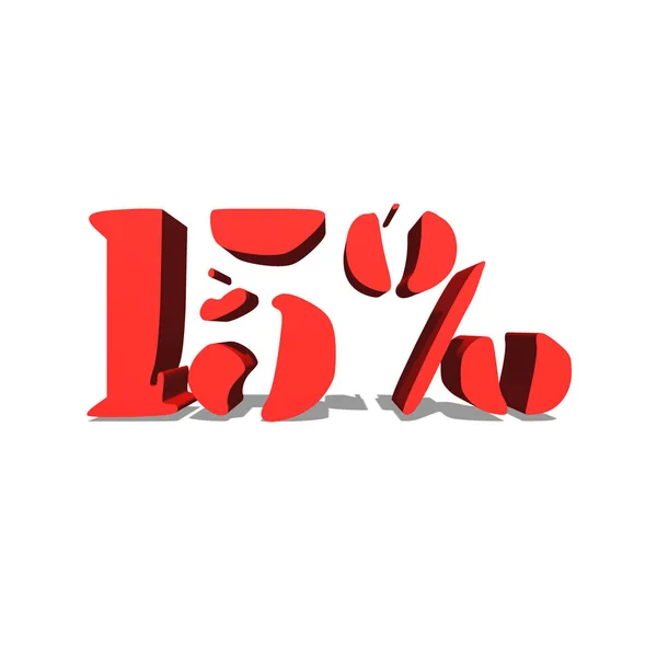 15% palavra vermelha sobre fundo branco ilustração 3D renderização — Fotografia de Stock