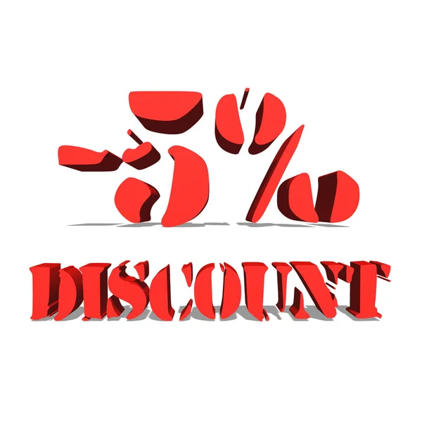 -5% SCONTO parola rossa su sfondo bianco illustrazione rendering 3D — Foto Stock