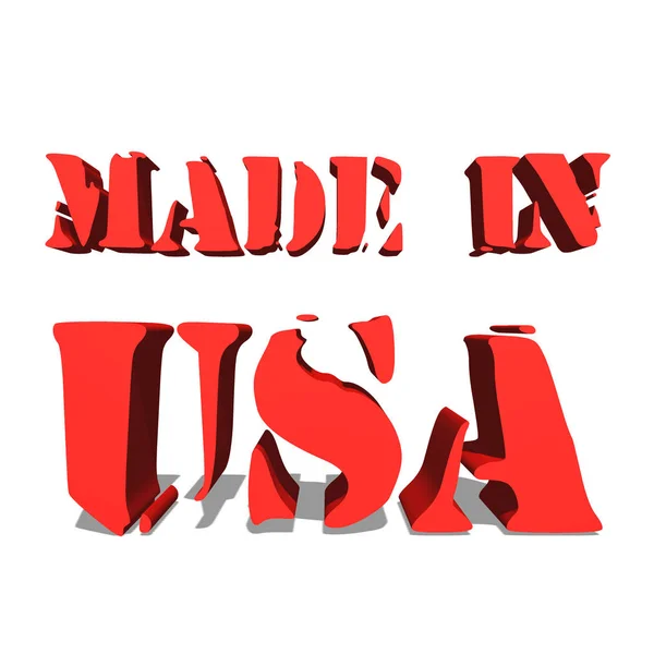 MADE IN USA parola rossa su sfondo bianco illustrazione rendering 3D — Foto Stock