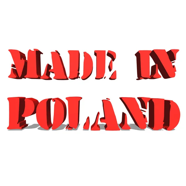MADE IN POLAND palabra roja sobre fondo blanco ilustración 3D renderizado — Foto de Stock