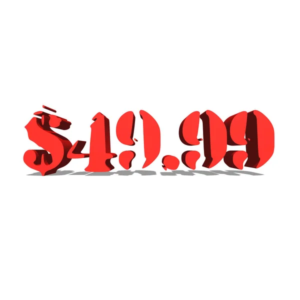Słowo $49.99 czerwony na białym tle ilustracja renderowania 3d — Zdjęcie stockowe