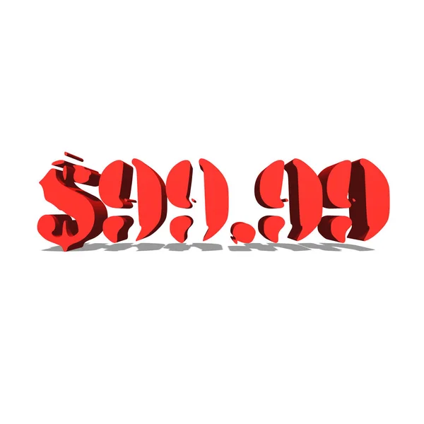$99.99 red word on white background illustration 3D rendering — Stock Photo, Image