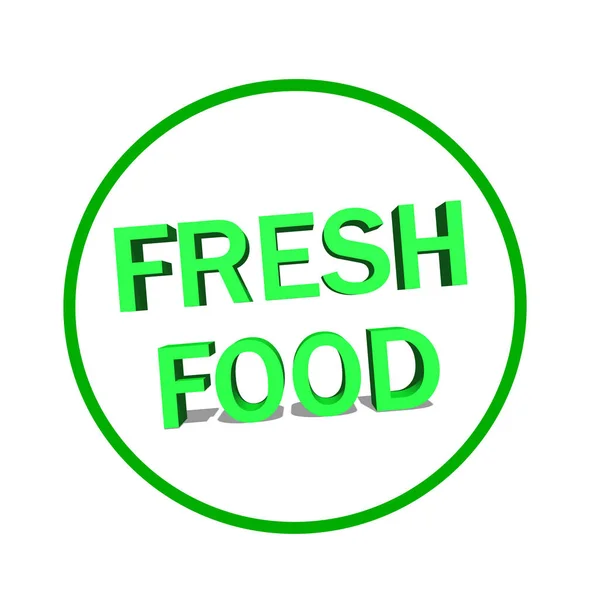Alimentos frescos Palabra verde sobre fondo blanco ilustración 3D renderizado — Foto de Stock
