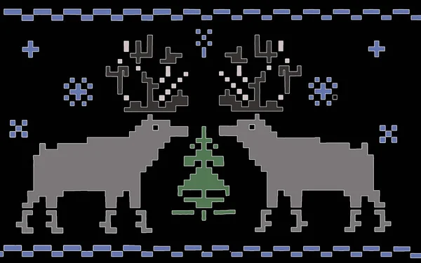 Pattern with deers and Nordic. Design knitted winter things with animals. And the motifs of decoration textiles factory.