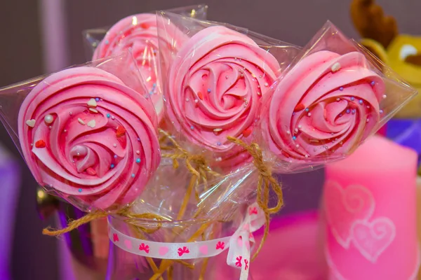 Round twisted candies on a stick. — 스톡 사진